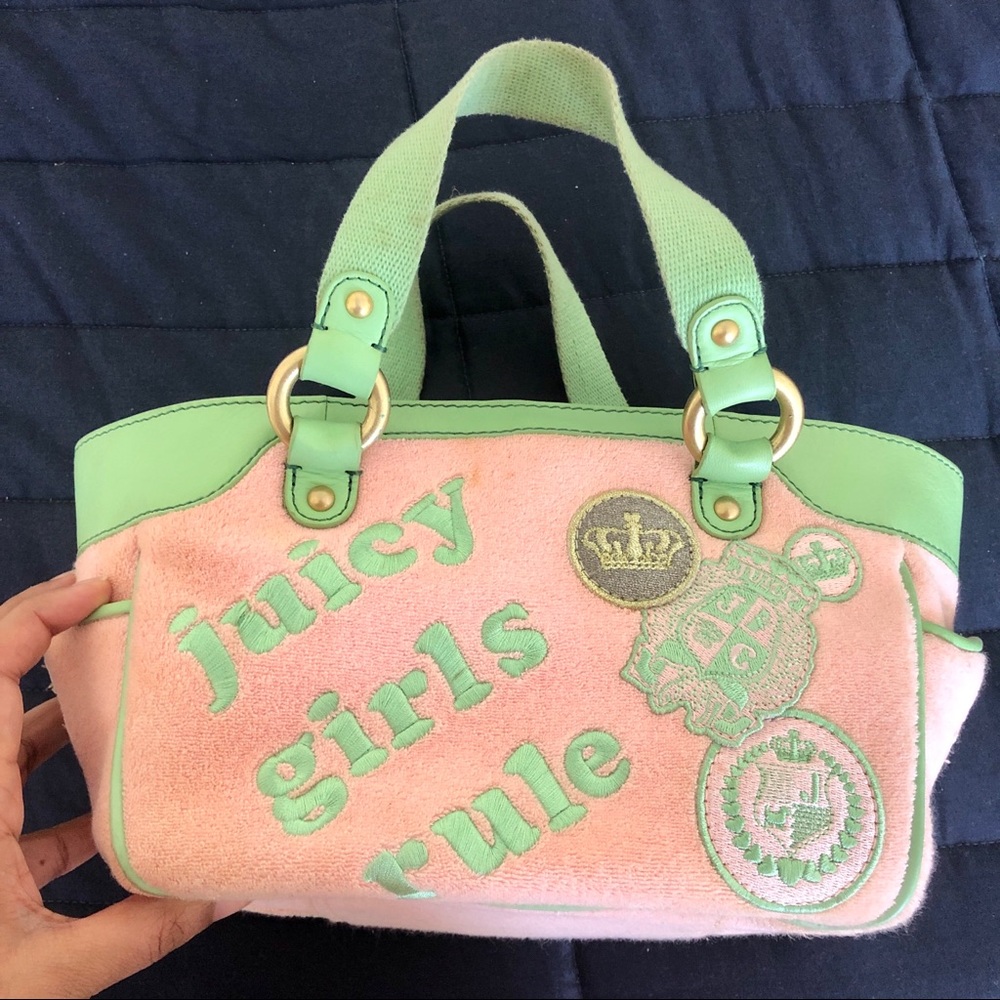 Juicy Couture girls, pink and green tote